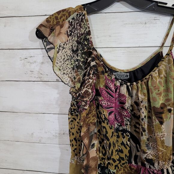 Angie Mixed Print One Shoulder Ruffle Dress Animal Floral Tagged M Fits Small - Picture 3 of 10